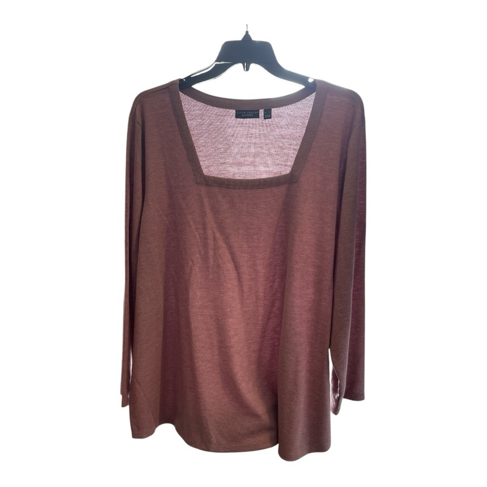 Susan Graver Brown Pink 3/4 Sleeve Tunic Blouse